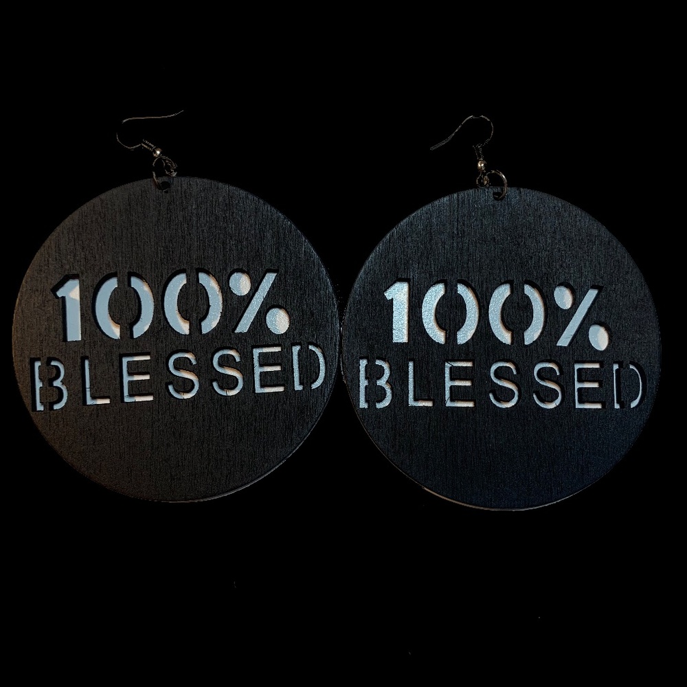 COPY - 100 % Blessed Earrings (BLACK) - Picture 6 of 7